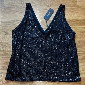 Shinestar Glittering Black Sequin Tank Top women’s large new w tags